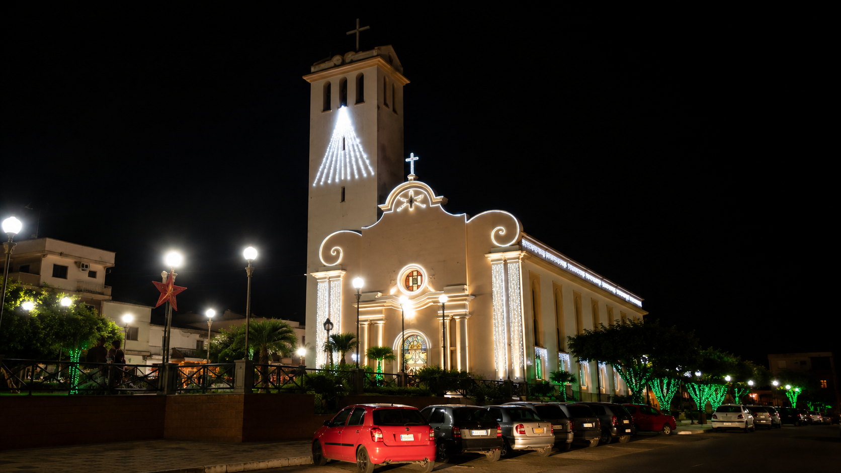 Igreja Matriz iluminada em noite fria de Semana Santa e São João em Gravatá
